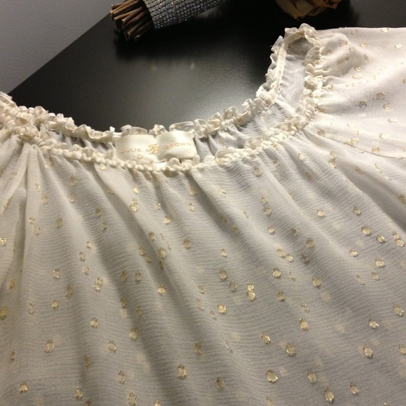 Julie brown white sheer blouse with gold dots