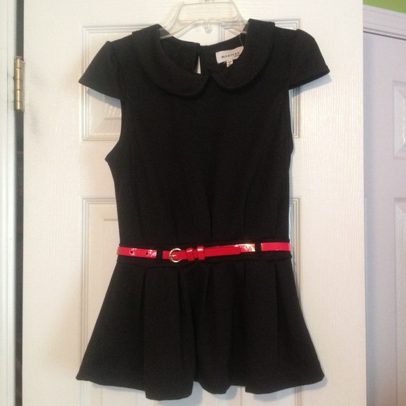 Black Peplum top w/Red Belt
