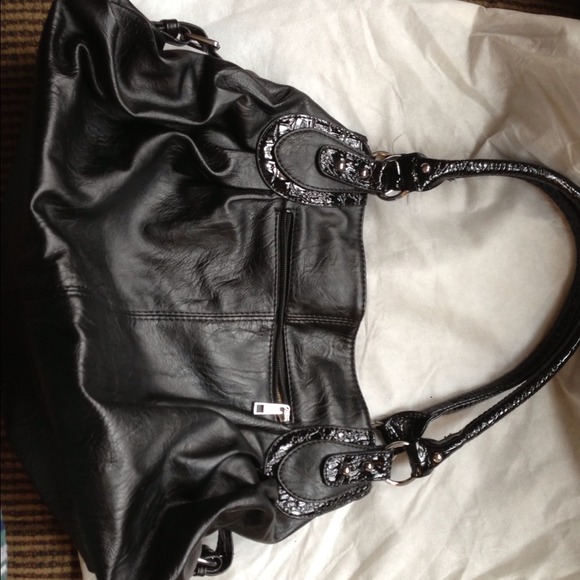 Large black leather bag