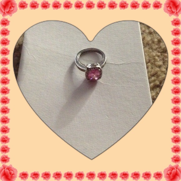 Swarovski pink stone, with CZ silver tone ring