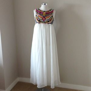 Beautiful Boho Embroidered Chiffon Maxi Dress