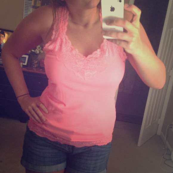 Hot pink lace tank top