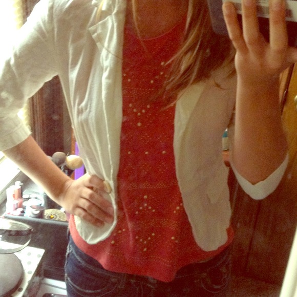 White three quarter length sleeve blazer - Picture 1 of 4