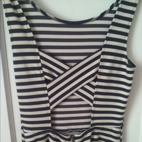 form fitting dress. dark gray and white stripes - Picture 2 of 2