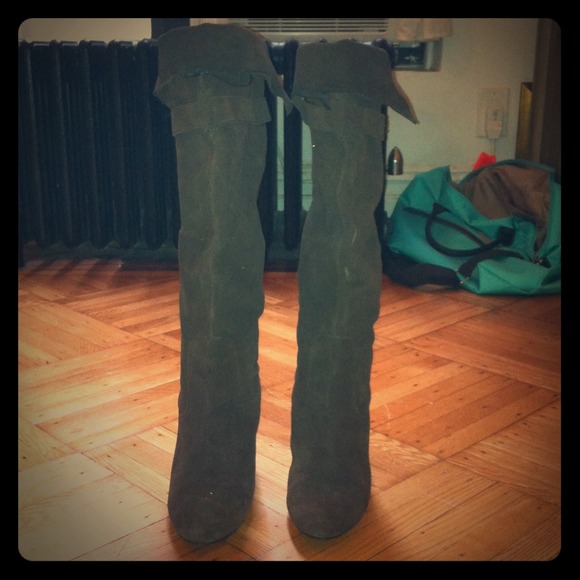 Knee high brown suede boots