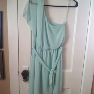 one shoulder Express dress. mint blue color