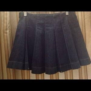 Burberry Denim & Leather skirt, straps w pleats