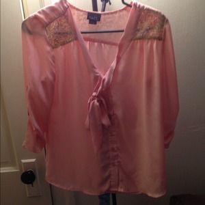 Coral and gold sequence top