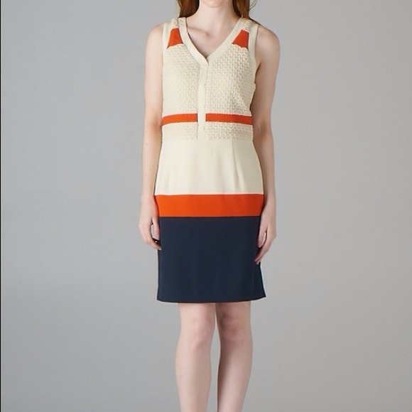 C. Luce White Knit Colorblock Sweater Dress