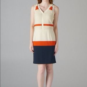 C. Luce White Knit Colorblock Sweater Dress