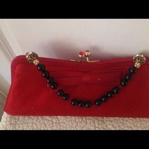 Vintage Red Beautiful Satin  beaded clutch 1950s