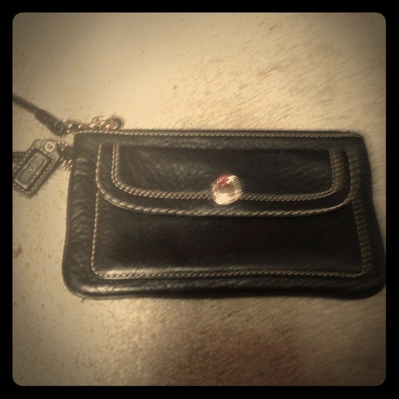 Coach black leather wristlet. Authentic