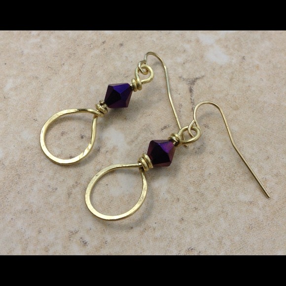 Handmade wire wrapped brass Swarovski earrings