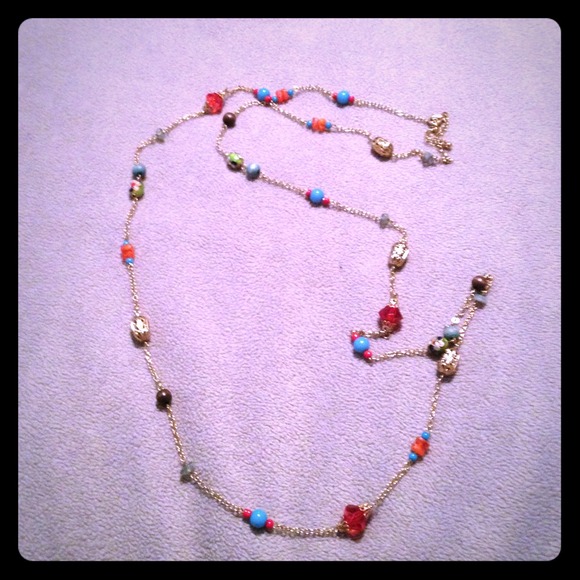 Gold long necklace with beads