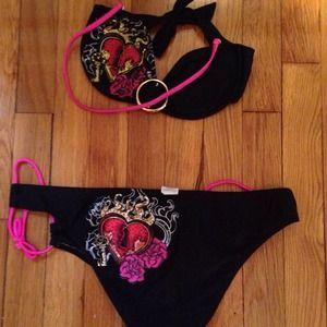 Ed Hardy Black and Pink Bathing Suit