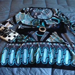 Turquoise, black & white patterned top