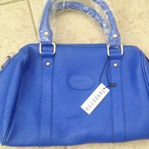 Terzetto electric blue leather tote bag. NWT