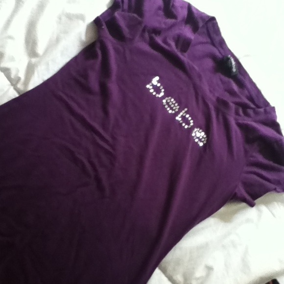 Royal Purple bedazzled Bebe shirt
