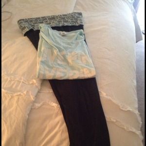 Pink yoga pants and t-shirt