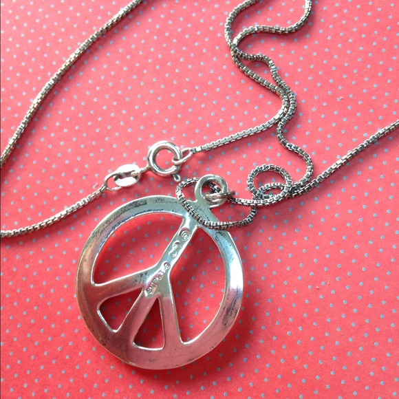 Silver Peace sign necklace ✌Sterling ✌ - Picture 2 of 2