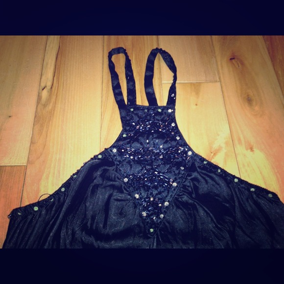 Black Silk Dress Tank w/ Beaded Neckline~elegant.