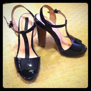 Zara patent navy platform sandals