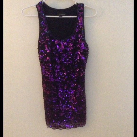 *SOLD Mini dress black and purple sequence - Picture 2 of 2