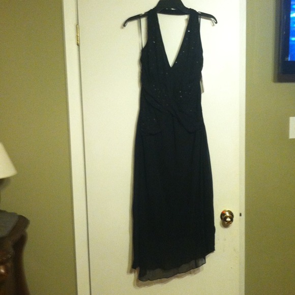 Black halter cocktail dress