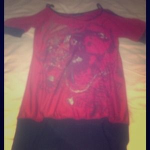 Red Dress Top with Black trimmed Bottom