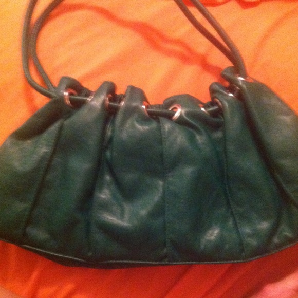 Green leather handbag