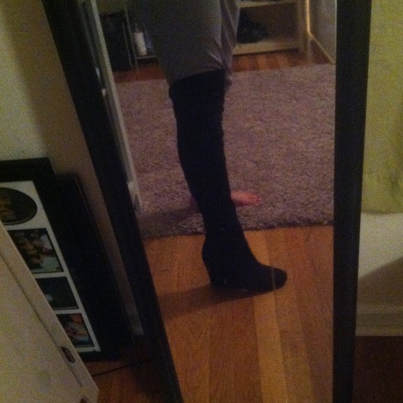 Black over the knee wedge boots