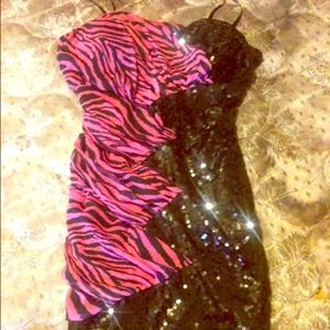Black & pink zebra sequin dress