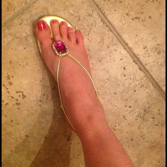 SALE‼️Valentino Gold Sandal, Huge Pink Crystal, 38