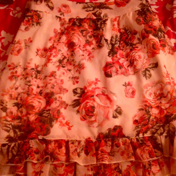 Floral print skirt with ruffles along the bottom