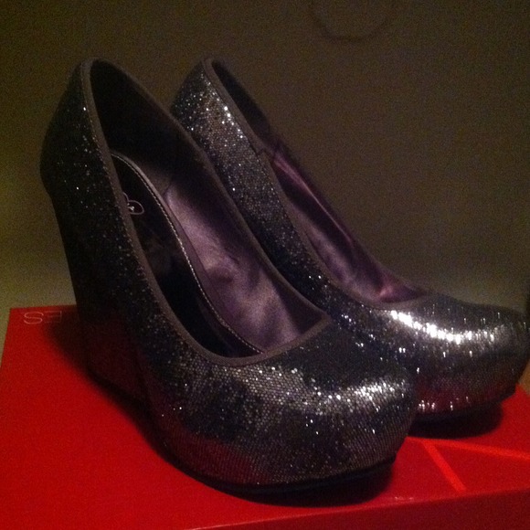 Silvery 5in wedge heels by Mia Armoire.  No box.
