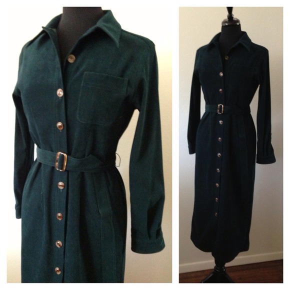Deep green Shirt Dress vintage belted