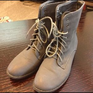 Grey lace-up booties