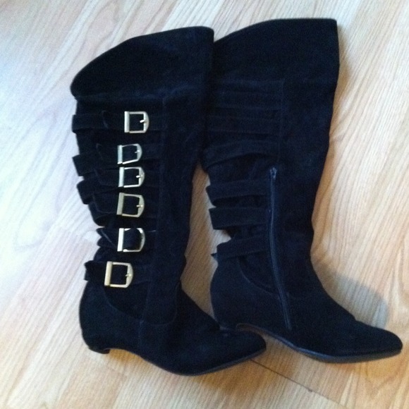 SOLD! Black Faux Suede Knee High Boots