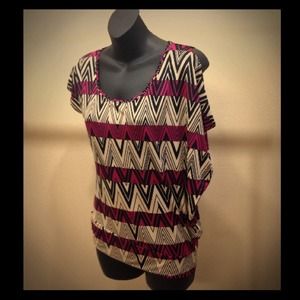 Striped top with zig zag print with pink flowers!