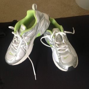 White and lime green NIKE AIR running shoes