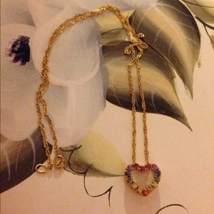 14K GOLD HEART PENDANT & NECKLACE W/SAPPHIRES