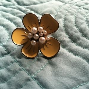 Yellow floral ring with pearl beading.