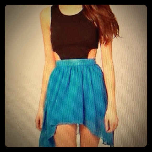 Black and Blue cutout dress with hi-low dip hem