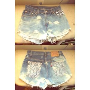 Bleached Denim High wasted shorts! Levis. jeweled.