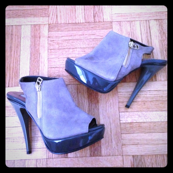 Grey open toe heels