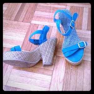 Blue ankle strap wedge