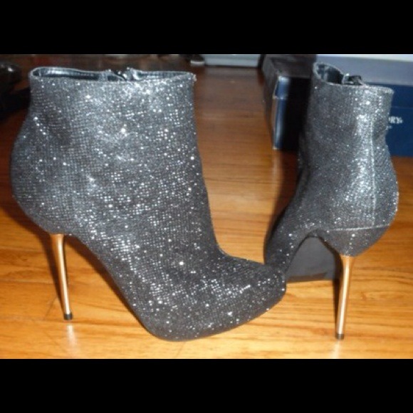 Glittery black with silver heel ankle boot