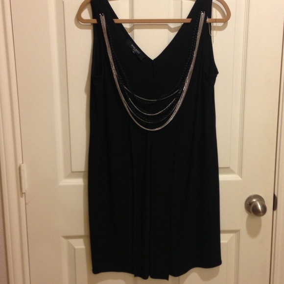Black casual dress with attached necklace