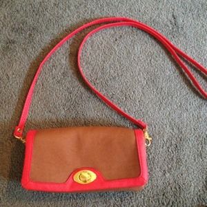 Francesca's collections tan and red cross body bag