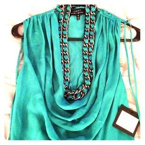Long Teal Top with Double Chain Neck Detail